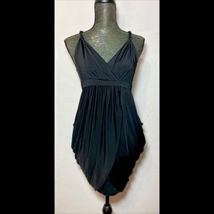 Nichii Black Asymmetrical Draped Goddess Style Sleeveless Mini Dress Sz S NWOT